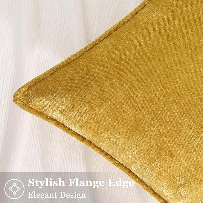 decorUhome Fall Couch Throw Pillow Covers 16x16 Set of 2, Decorative Soft Velvet Modern Cozy Chenille Pillow Cases with Elegant Design for Sofa Bed Living Room Home Decor, Mineral Yellow