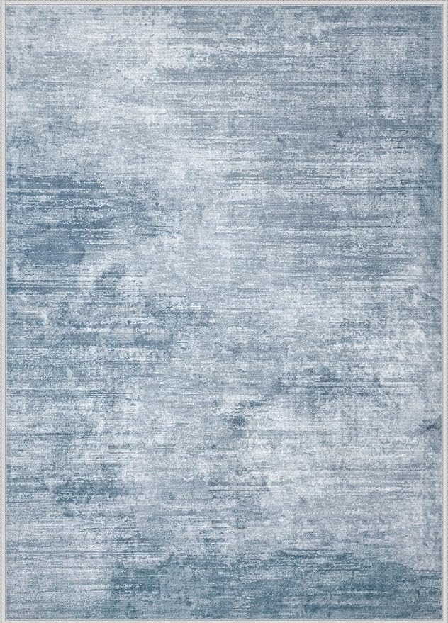 Area Rugs 8x10 Living Room: Washable Rug Modern Abstract Large Rugs Soft Non Slip Neutral Rug Stain Resistant Indoor Carpet for Bedroom Kitchen Dining Room Table Nursery Home Office Rugs(Blue,8'x10')