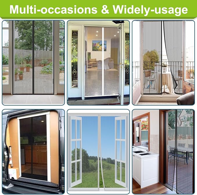 Risareyi Magnetic Screen Door Heavy Duty, Front Door Screen Magnetic Closure Thicken Tear-Resistant Mesh Keep Bugs Out, Black - Net Curtain Itself Size 38" x 90"
