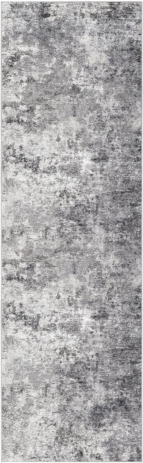 UERMEI 3x10 Washable Runner Rug for Hallway, Non Slip Low Pile Kitchen Carpet, Neutral Modern Abstract Indoor Floor Mat for Entryway Laundry, Kid & Pet Safe High Traffic Area, Grey
