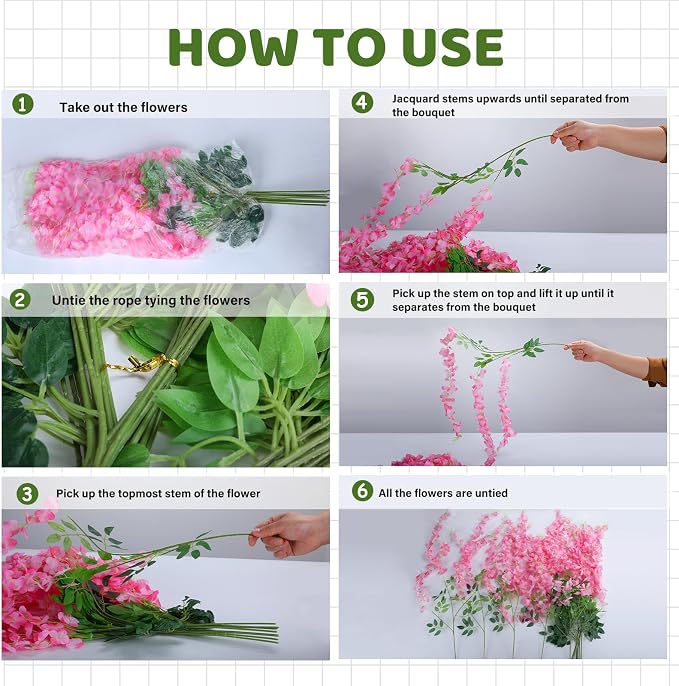 Alotiki Wisteria Hanging Flowers,Fake Hanging Flowers,Wisteria artificiales Garland for Home Wedding Arch Floral Party Garden Ceremony Outdoor Decor,3.6 feet Long(25,Pink)