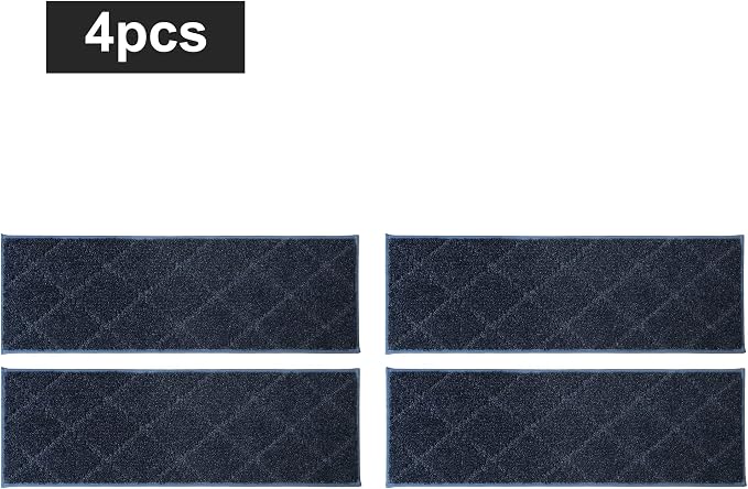 COSY HOMEER Edging Stair Treads Non-Slip Carpet Mat 28inX9in Indoor Stair Runners for Wooden Steps, Edging Stair Rugs for Kids and Dogs, 100% Polyester TPE Backing (4pc, Navy)