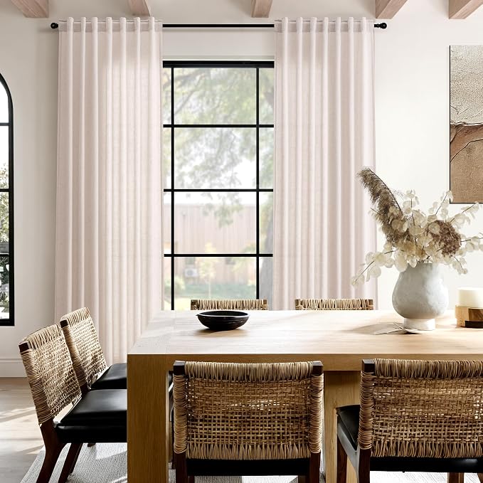 Nanspring Natural White Linen Curtains 108 Inches Long for Living Room Burlap Textured Neutral Farmhouse Sheer Curtains Back Tab Floor to Ceiling High Window Curtain for Bedroom 52x108, 2 Panels