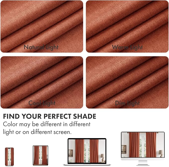 MIULEE 100% Blackout Linen Curtains for Bedroom 84 inches Long, Thermal Insulated Room Darkening Black Out Drapes for Living Room, Back Tab Rod Pocket, 2 Panels Set, 40 Wide x 84 Length, Terracotta