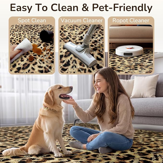BESTSWEETIE Area Rug 6x9 Rug Machine Washable Non-Slip Low Pile Print Pattern Western Rug for Living Room Bedroom Entryway Tribal Series-Dark/Leopard