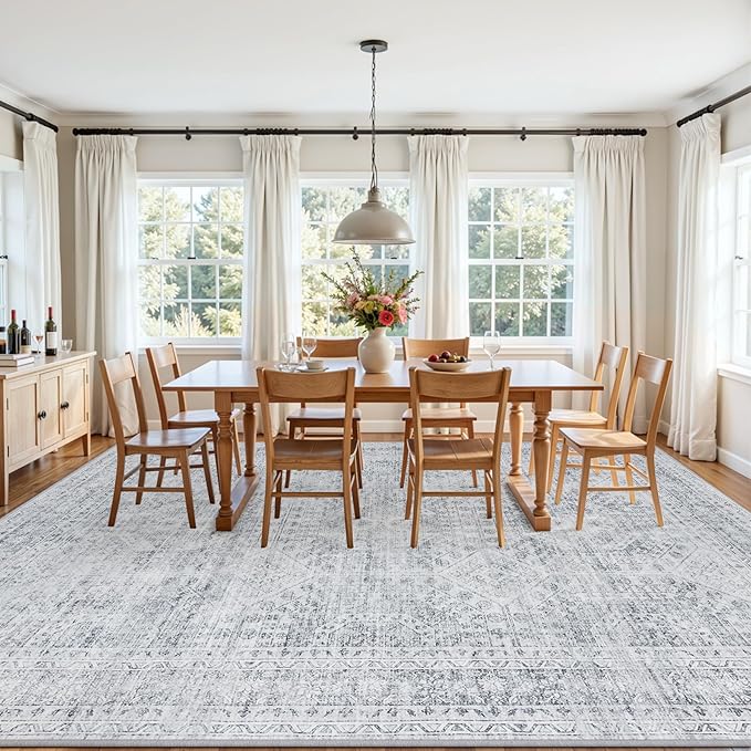 4x6 Area Rugs for Living Room: Vintage Boho Neutral Washable Rug Indoor Soft Large Area Rug Carpet for Bedroom Nursery Farmhouse Dining Room Office Floor Non-Slip Low Pile Under Table Rug Gray