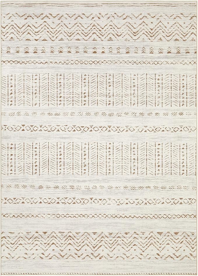 cotiled 7x9 Area Rugs Living Room Rug: Washable Boho Rugs with Non Slip Backing Large Soft Indoor Stain Resistant Carpet for Bedroom Farmhouse Dining Room Lightweight Home Decor Brown/Cream