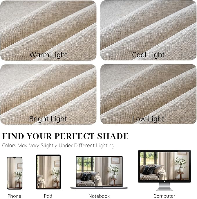 Natural Beige Pleated 94 Inch Boho Curtains for Bedroom 2 Panels Set,Farmhouse Linen Sheer Nursery Curtain Light Filtering Privacy Pleat Heavy Window Drapes with Hooks Rings 40" W x 94" L Length
