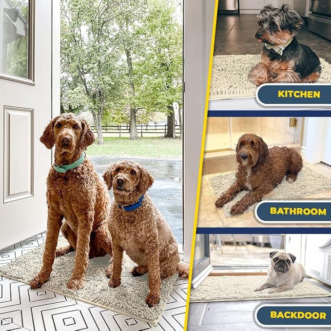 Muddy Mat® | Super Water Absorbent Door Mat Indoor, Microfiber Quick Dry Chenille Entryway Rug, Slip Resistant Front Door Mat, Indoor Mats for Entryway, Machine Washable Pet Rug, Ivory 32" x 40"