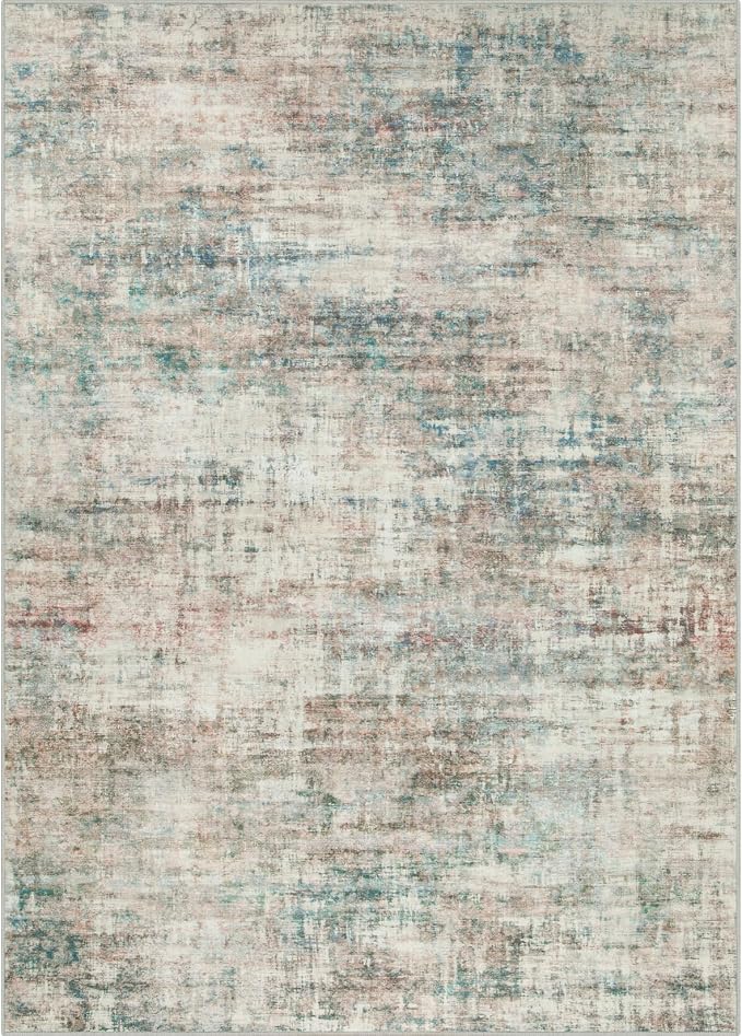 5x7 Area Rugs Washable Rug: Modern Abstract Living Room Rug Soft Anti-Skid Thin Carpet Indoor Floor Non-Shedding Carpets for Bedroom Dining Room Farmhouse Nursery Home Office - Multi Color