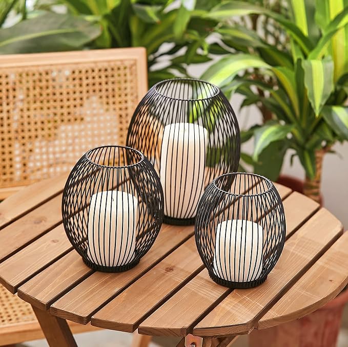 OLEEK Outdoor Candle Holder Decor Set - Black Candle Holder - Candles Holders for Table Centerpiece - Hurricane Candles Holder for Pillar Candles Cage Candle Holders Black Wire Decorative