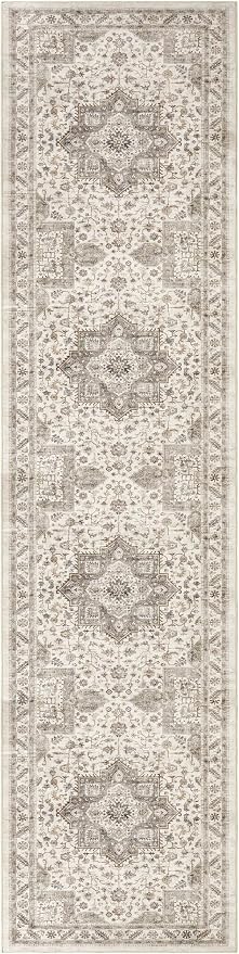 Vintage Hallway Runner Rug 3x12: Large Soft Washable Entryway for Kitchen Laundry Room Non-Slip Backing Runner for Entrance Living Room Bedroom Bathroom - Light Brown