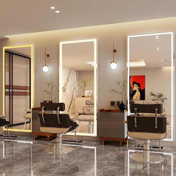 Antok LED Full Length Mirror with Light, 71"x32" Lighted Full Body Mirror with Stand, Dimmable & 3 Color Lighting Standing/Leaning/Wall Mounted Vanity Mirror for Bedroom Cloakroom Livingroom(Rect)