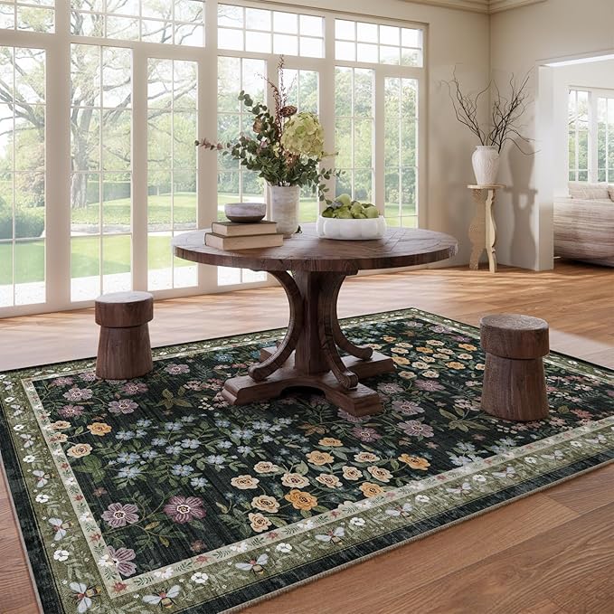 Area Rugs 9x12 Living Room: Washable Rugs for Bedroom Vintage Stain Resistant Non Slip Low Pile Soft Large Carpet for Kitchen Dining Room Farmhouse Kids Room Nursery Playroom