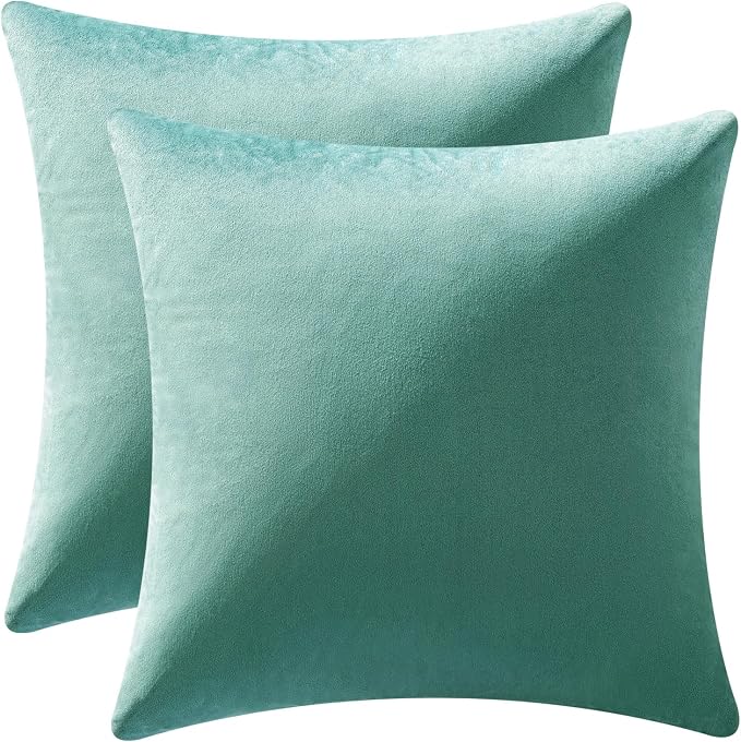 MIULEE Velvet Throw Pillow Covers 18x18 Inch, Pack of 2 -Aqua Green, Soft Solid Decorative Pillow Covers Square Cushion Cases Farmhouse Modern Home Decor for Spring Couch Sofa Bedroom Living Room