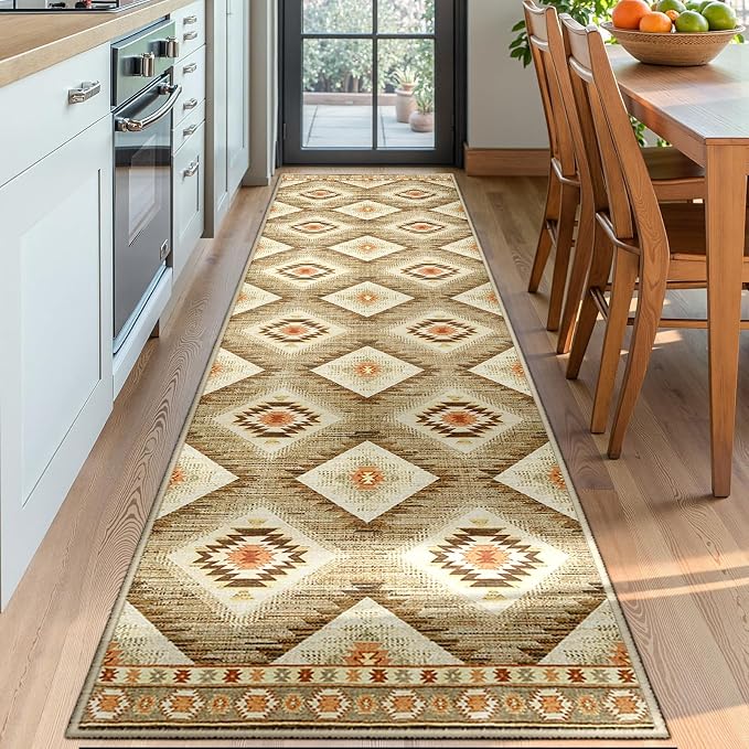 BESTSWEETIE Area Rug 2x10 Rug Machine Washable Non-Slip Low Pile Print Pattern Western Rug for Living Room Bedroom Entryway Tribal Series -Cream/Camel