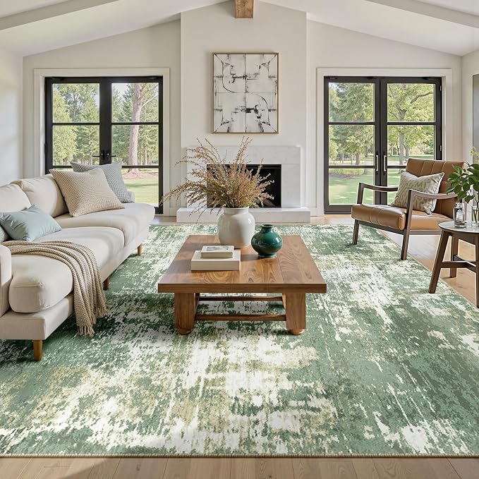 RELEANY Washable Area Rugs 6'x9' Non-Slip Modern Abstract Soft for Living Room Entryway Bedroom Kitchen, Print Pattern, Light Green/Yellow