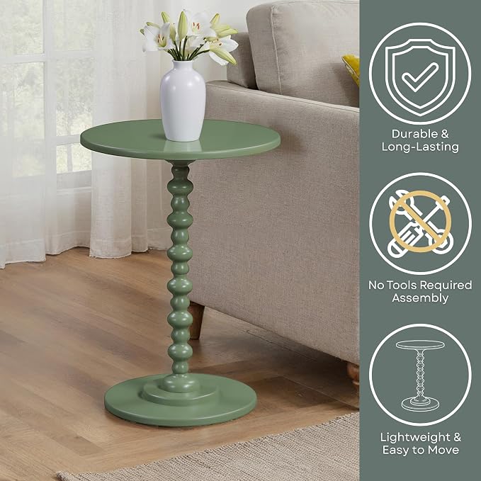 Convenience Concepts Classic Accents Amelia Spindle Table 18" - Traditional Solid Wood Round Side Accent, Display Pedestal for Transitional Living Room, Entryway, Hallway, or Bedroom, Dark Sage Green