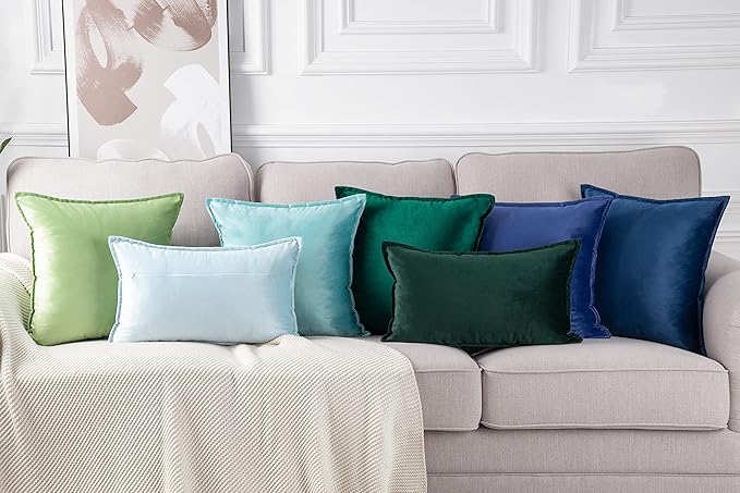 MADIZZ Set of 2 Super Soft Velvet Decorative Throw Pillow Covers 18x18 inch Green Square with Fringe Luxury Style Cushion Case Pillow Shell for Sofa Bedroom