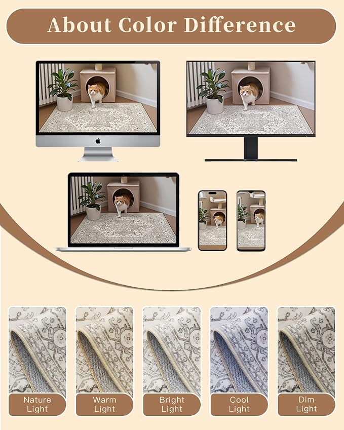 Madane Area Rug 3x5, Washable Vintage Entry Rugs for Bedroom, Beige/Brown | Vintage Entryway Bedroom Non Slip Door Mat Indoor Entrance, Kitchen Runner Living Room Laundry Playroom Soft Floor Carpets