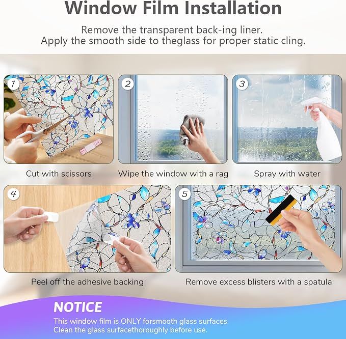 NINETREX Window Privacy Film, Frosted Window Tint Heat Control UV Blocking with Static Cling Removable for Home, Bathroom, Kitchen, Glass Door and Car Decor, Renter Friendly, 23.6 x 78.7 inches
