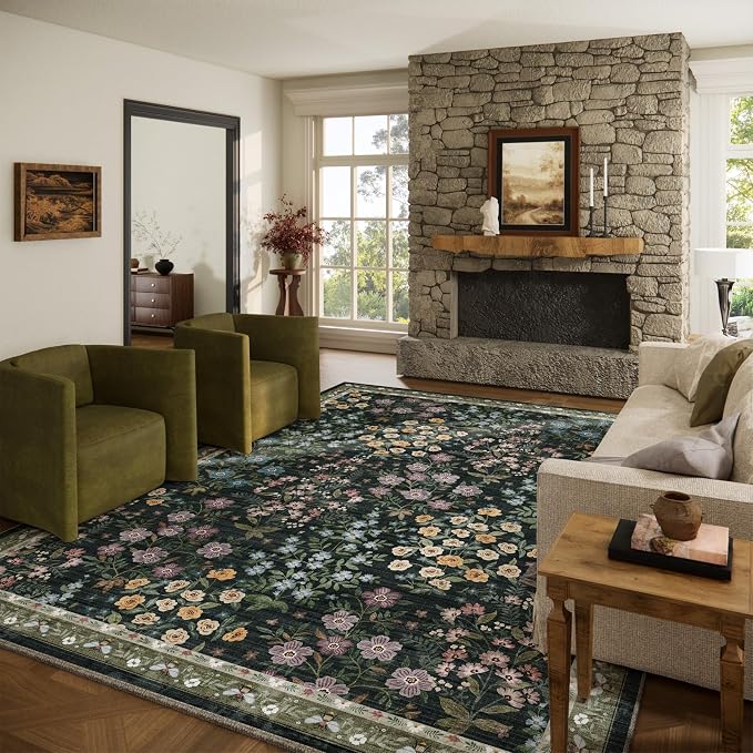 10x14 Area Rugs for Living Room: Washable Rug Non Slip Stain Resistant Low Pile Faux Wool Ultra Soft Lightweight Indoor Large Rugs for Bedroom Nursery Dining Room Under Table Rug Home Office Farmhouse