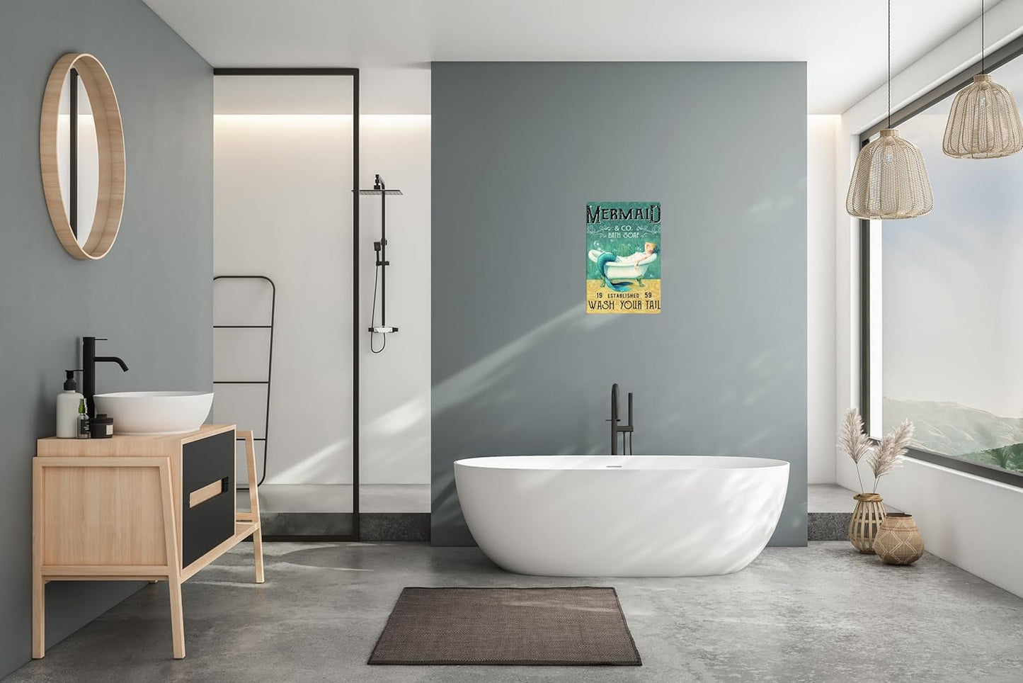 Mermaid Decor Gifts Funny Bathroom Decor Wall Art Coffee Bar Vintage Metal Tin Sign - Wash Your Tail - Office Home Toilet Signs Wall Decor Pictures 8 X 12 Inch