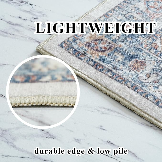Washable 3x7 Hallway Runner Rug: Vintage 7ft Water-Resistant Soft Runner Rug for Entryway Kitchen Non-Slip Low Pile Carpet for Living Room Bedroom Thin Floor Mat for Bathroom Dining Room(3x7,Brick)