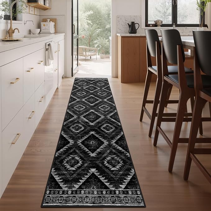 BESTSWEETIE Area Rug 2x6 Rug Machine Washable Non-Slip Low Pile Print Pattern Western Rug for Living Room Bedroom Entryway Tribal Series-Black