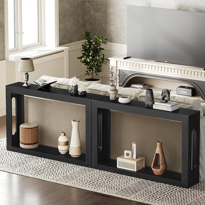 YATINEY Farmhouse Console Table, 47.2 Inches Wooden Sofa Table, Behind Couch Table with Storage, Industrial Hallway Accent Table for Living Room, Entryway, Hallway, Black CT24BK