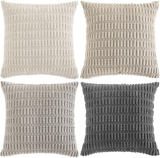 Fancy Homi 4 Packs Decorative Throw Pillow Covers for Living Room Couch Bed, Modern Farmhouse Boho Home Décor Accent Cushion Case, 18" x 18", Grey Series