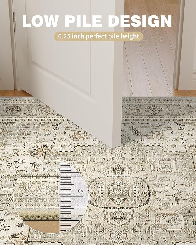 Roxstand Washable 2x6 Hallway Runner Rug, Ivory/Beige | Low-Pile Carpet, Non-slip Backing,6ft Runner, Stain Resistant, Runner for Kitchen, Laundry Room, Entryway, Vintage Design