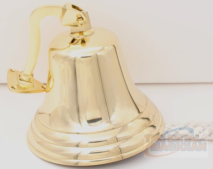 Solid Brass Wall Mounted Ship Hanging Bell for Reception, School, Outdoor, Indoor, Dinner & Chruch - 6 Inch by The Metal Magician