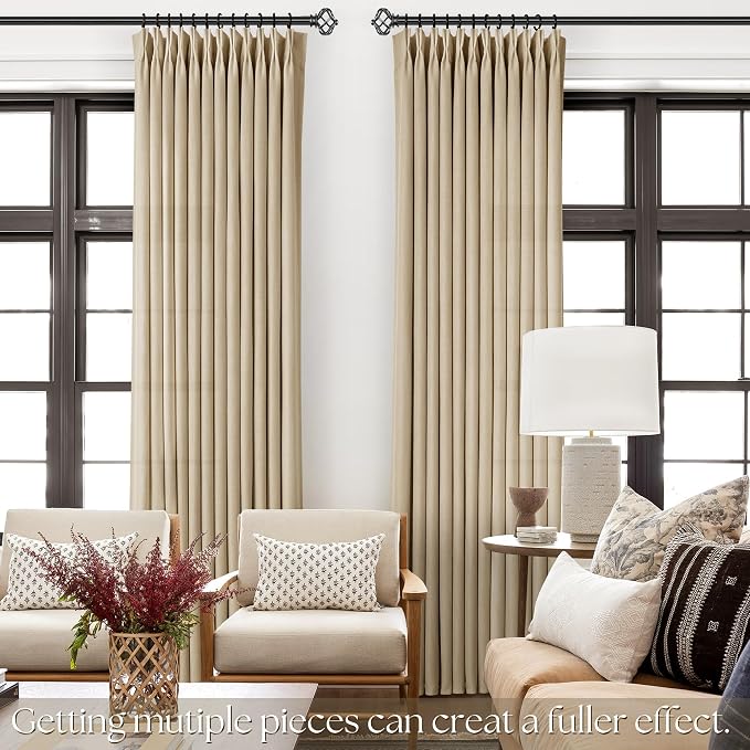 Tan Curtains 90 inches Long 2 Panel Set for Living Room Camel Beige Rustic Farmhouse Pinch Pleated Drapes Memory Trained Light Filtering Linen Curtain with Pinch Pleat Clips 90" Length Kahki