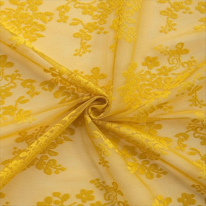YJ YANJUN Vintage Lace Curtains 72 Inches Long-Victorian Floral Pattern Mustard Yellow Sheer Curtain Panels for Living Room Bedroom,Light Filtering, Summer Drapes 2 Panels 52W x 72L