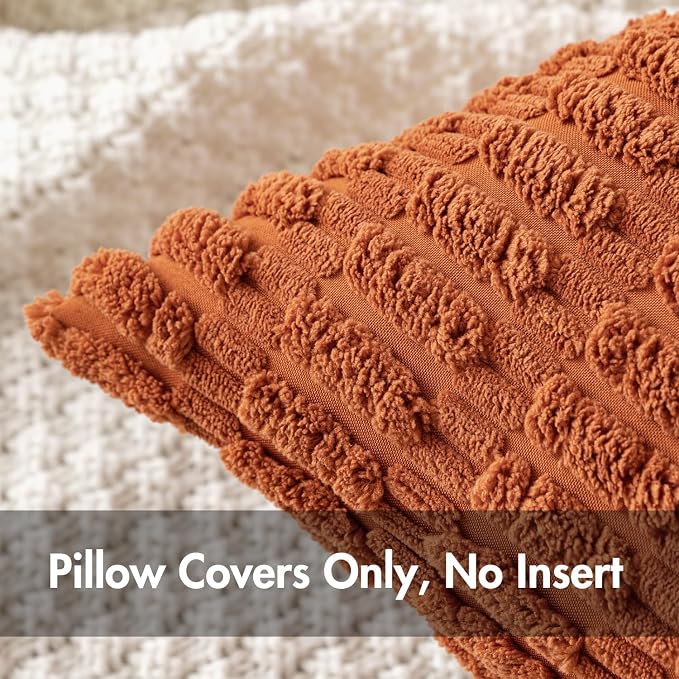 MIULEE Fall Pack of 2 Rust Corduroy Decorative Euro Sham Pillow Covers 22x22 Inch Soft Boho Striped Throw Pillow Covers Modern Farmhouse Home Decor for Sofa Living Room Couch Bed