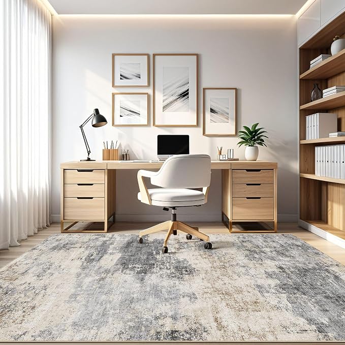 12x18 Area Rugs Living Room: Washable Large Abstract Modern Soft Rugs Stain Resistant Indoor Floor Non Slip Accent Carpet for Bedroom Nursery Playroom Office Dining Room Dorm Home Decor- Gray Brown