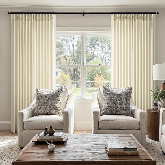 108 Inch Pinch Pleated Linen Curtains 2 Panels,Cream Semi Sheer Curtains with Pleated Hooks Back Tab for Track System,Extra Long 9ft Curtain for Living Room Bedroom,40x108