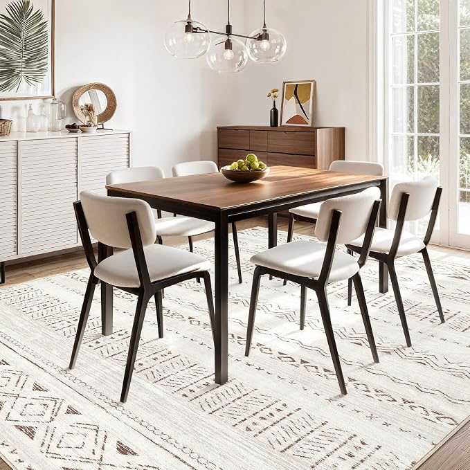 cotiled 5x8 Area Rugs Living Room Rug: Washable Boho Rugs with Non Slip Backing Large Soft Indoor Stain Resistant Carpet for Bedroom Farmhouse Dining Room Lightweight Home Decor L Brown/Cream