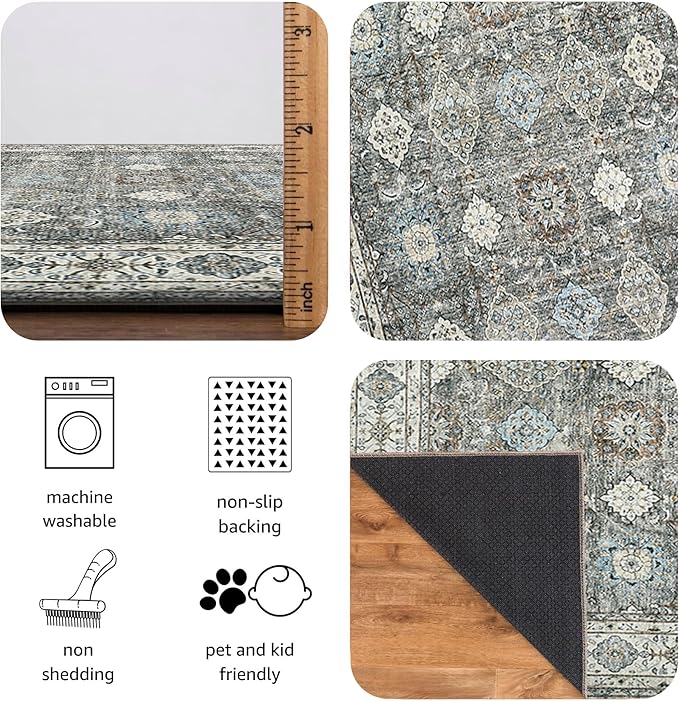 Keen Home Design 10x14 Rug - Machine Washable Area Rug with Non-Slip Backing, Ideal for Living Room, Dining Room, Bedroom - Vintage, Easy Clean, Durable, Low Pile Rug - (9'7" x 14')