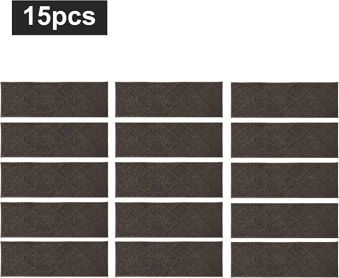 COSY HOMEER Edging Stair Treads Non-Slip Carpet Mat 28inX9in Indoor Stair Runners for Wooden Steps, Edging Stair Rugs for Kids and Dogs, 100% Polyester TPE Backing (15pc, Brown)