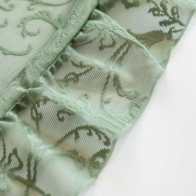 TUDECO Green Sheer Curtains 108 Inch Long for Living Room - Shabby Chic Lace Floral Ruffled Curtains Elegant Knitted Privacy Rod Pocket Emerald Green Spring/Summer Decor1 Pair, 59 x 108 Inch