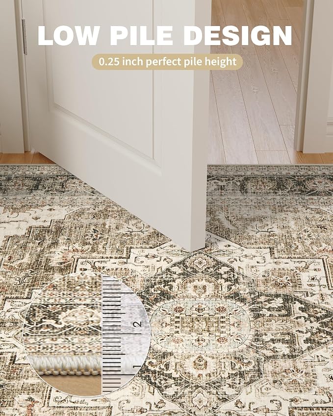 Roxstand 8x10 Washable Area Rugs for Living Room, Brown/Beige | Non-slip Backing, Low-Pile Carpet, Stain Resistant,Rugs for Living Room,Bedroom, Dining Room, Office