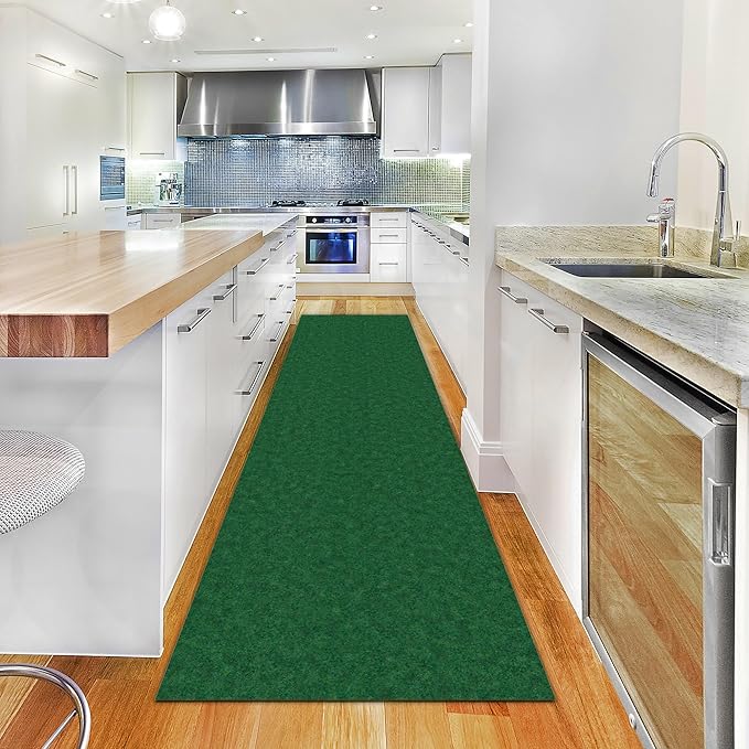 Ottomanson 2'7" x 30' Hallway Runner - Extra Durable Non-Slip Rug Mat for Indoor & Outdoor Use - Ideal for Kitchen, Entryway & Garage - High-Traffic Carpet, Green