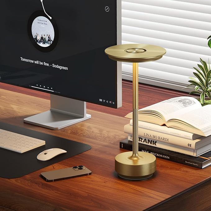 Cordless Rechargeable Table Lamp,LED Portable Touch 5000mAh Battery Operated Table Lights,with Memory Function 3-Level Brightness for Patio,Bars,Outdoor Camping,Dining,café(2P Gold)