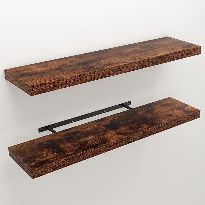 Floating Shelves for Wall, 9.3" Deep Wall Mounted Wood Shelves for Bathroom, Bedroom, Living Room, Kitchen, Hanging Shelf for Books/Storage/Room Decor (Brown, 40")