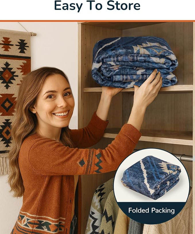 BESTSWEETIE Area Rug 3x5 Rug Machine Washable Non-Slip Low Pile Print Pattern Western Rug for Living Room Bedroom Entryway Tribal Series -Darkblue