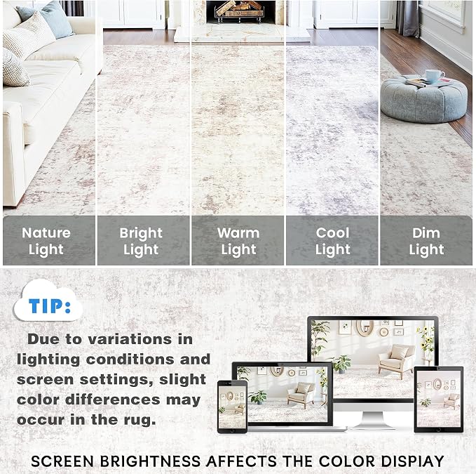 Area Rugs 5x7 Living Room: Large Soft Washable Rug Modern Abstract Anti-Skid Non-Shedding Carpet Indoor Floor Thin Carpets for Bedroom Dining Room Farmhouse Nursery Home Office Beige Grey