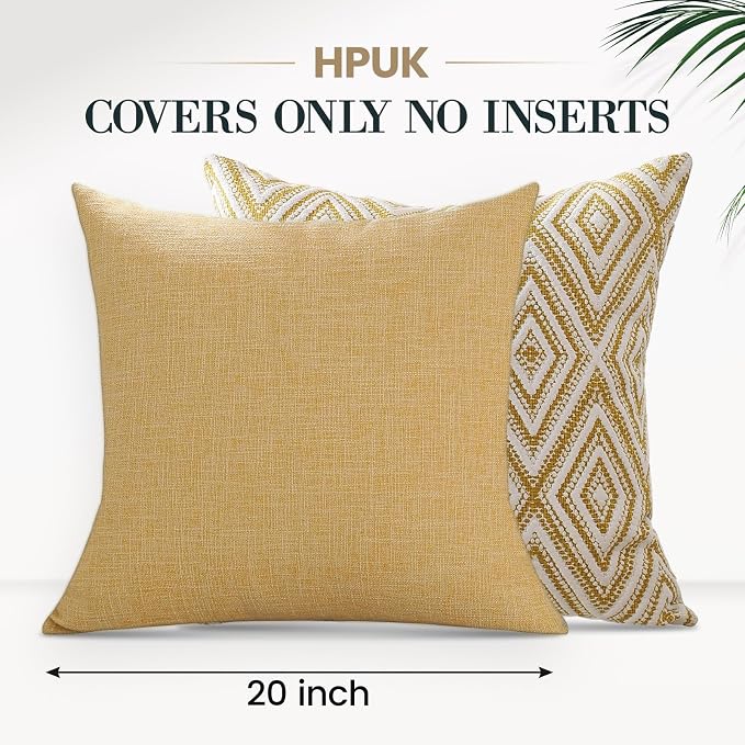 HPUK Throw Pillow Covers 20x20 Inch Set of 4, Linen Decorative Pillow Covers, Accent Cushion Covers for Couch Sofa Bed Bedroom Living Room Décor, Ochre