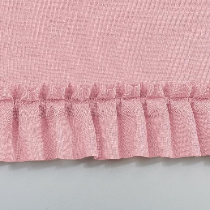 Blush Pink Ruffled Curtains for Girl Room, 2 Panels W58 x L72 Inch, Light Filtering Semi-Sheer Linen Curtains, Rod Pocket Shabby Chic Coquette Cottagecore Romantic French Country Privacy Window Drapes